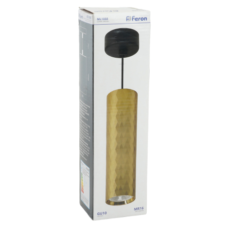 Светильник потолочный Feron ML1888  на подвесе MR16 35W, 230V, чёрный, золото 55*200 48669