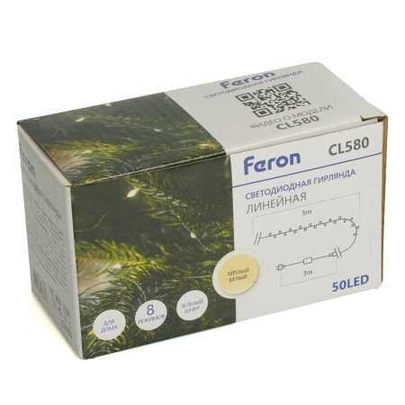 Светодиодная гирлянда Feron CL580 линейная Нить 220V 2700К c питанием от сети 48625