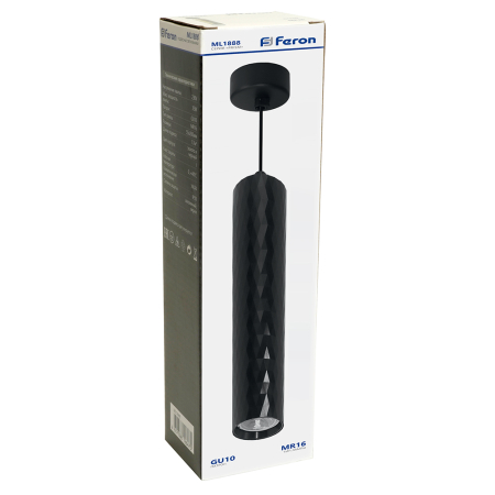 Светильник потолочный Feron ML1888  на подвесе MR16 35W, 230V, чёрный 55*200 48670