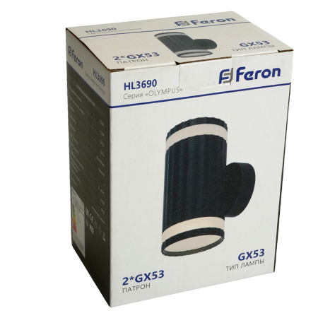 Светильник  настенный Feron HL3690 QUAD 12W, 230V, 2*GX53,  чёрный IP20 48680