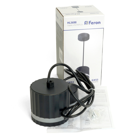 Светильник потолочный Feron HLBarrel HL3698 OLYMPUS levitation 12W, 230V, GX53, чёрный, на подвесе 1,7 м 48684