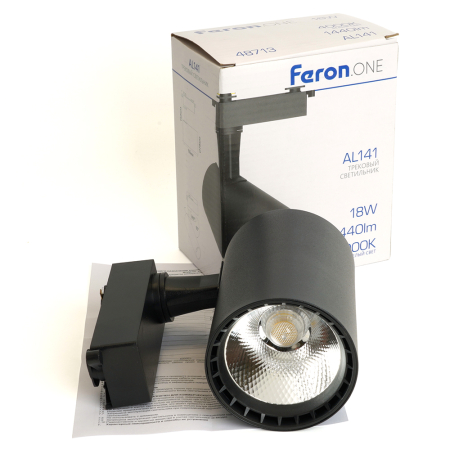 Светодиодный светильник Feron.ONE AL141 трековый однофазный на шинопровод 18W 4000K 35 градусов черный 48713