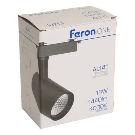 Светодиодный светильник Feron.ONE AL141 трековый однофазный на шинопровод 18W 4000K 35 градусов черный 48713