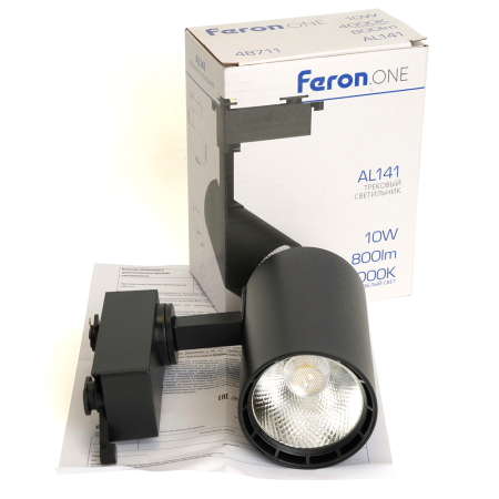 Светодиодный светильник Feron.ONE AL141 трековый однофазный на шинопровод 10W 4000K 35 градусов черный 48711