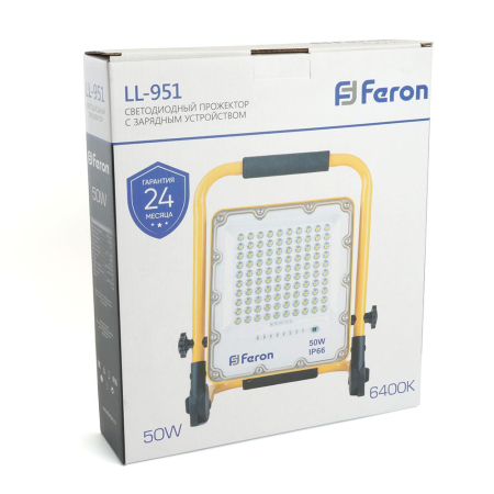 Светодиодный прожектор Feron LL-951 переносной с зарядным устройством IP66 50W 6400K 48676