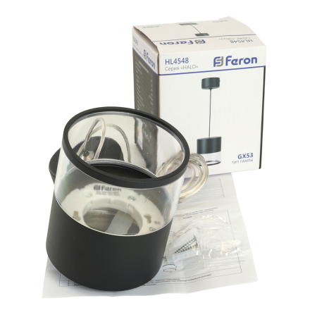 Светильник потолочный Feron HL4548 на подвесе GX53 12W 230V, черный 85*80 48749