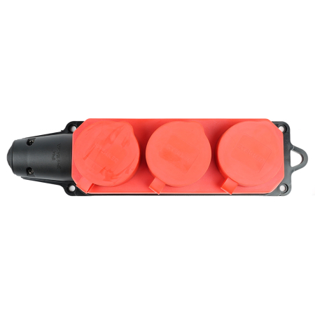 Розетка переносная 3-местная c/з STEKKER, RST16-23-44-3 (РП 16-334), 250В, 16А, IP44, красный 49401