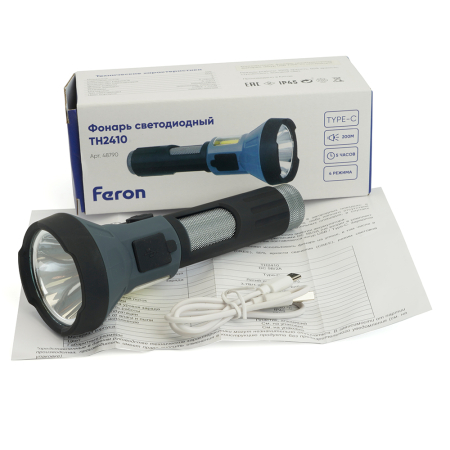Фонарь ручной Feron  TH2410 с аккумулятором USB ZOOM 48790