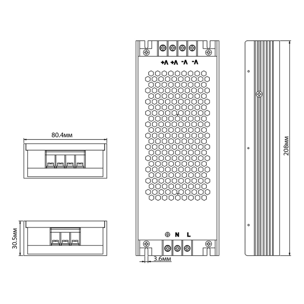 Трансформатор электронный для светодиодной ленты 400W 48V 210*81*30мм IP20 (драйвер), LB049 FERON 48804