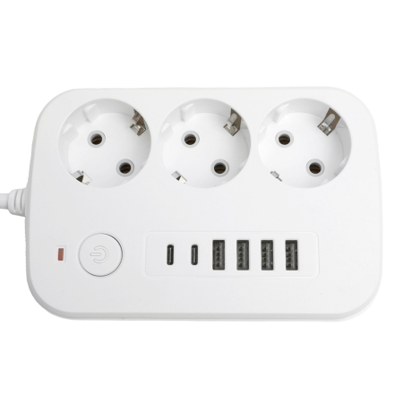 Удлинитель 3-местный c/з 3x1 мм2, 3 м, 250В, 10А, 4USB+2Type-C 2,4А, серия Home, белый STEKKER HM09-36-02 49979