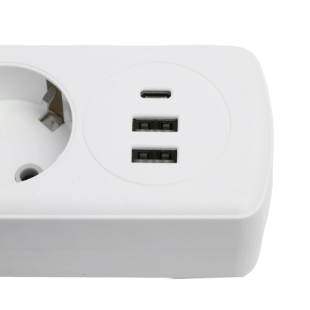 Удлинитель 3-местный c/з 3x1 мм2, 3 м, 250В, 10А, 2USB+1Type-C 2,4А, серия Home, белый STEKKER HM08-33-02 49977