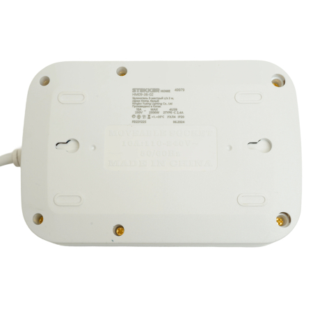 Удлинитель 3-местный c/з 3x1 мм2, 1,8 м, 250В, 10А, 4USB+2Type-C 2,4А, серия Home, белый STEKKER HM09-36-02 49972