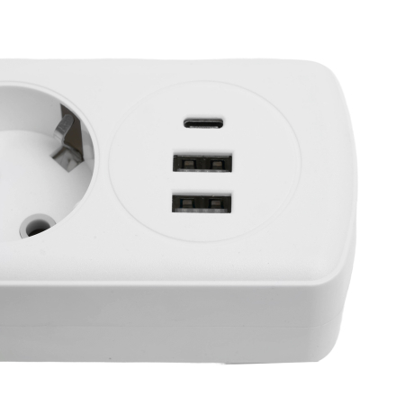 Удлинитель 4-местный c/з 3x1 мм2, 1,8 м, 250В, 10А, 2USB+1Type-C 2,4А, серия Home, белый STEKKER HM08-43-02 49971