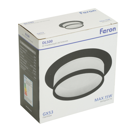 Светильник встраиваемый Feron DL500 потолочный GX53 черный круг 51086