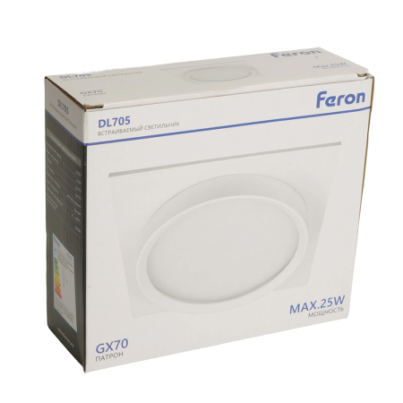 Светильник встраиваемый Feron DL705 потолочный GX70 белый квадрат IP44 51107