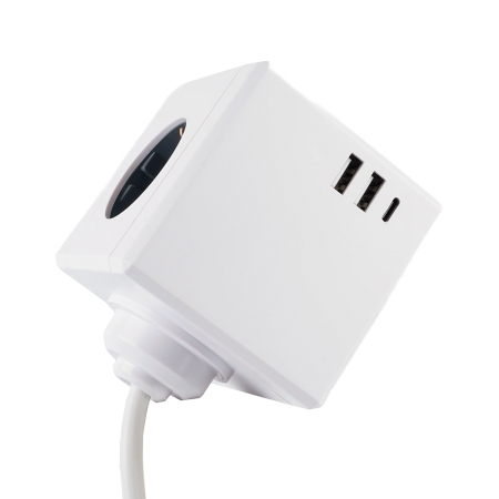 HM10-41-01 Удлинитель 3-местный с/з, 3x1мм2, 1.5м, 250В, 16А, 2USB+1С, 5V 3,1А, серия Comfort, белый 49571