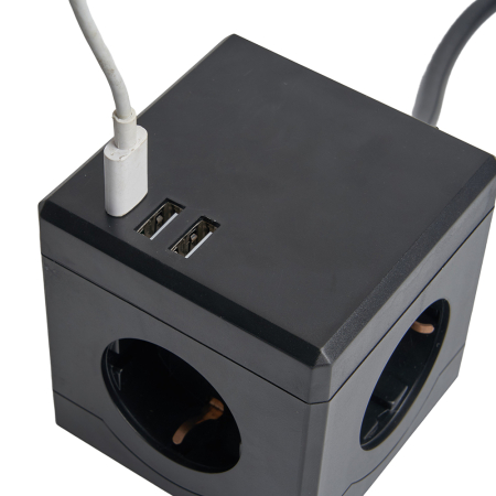 HM10-41-01 Удлинитель 3-местный с/з, 3x1мм2, 1.5м, 250В, 16А, 2USB+1С, 5V 3,1А, серия Comfort, черный 49657