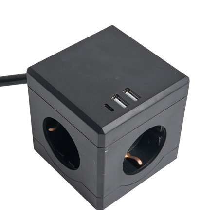 HM10-41-01 Удлинитель 3-местный с/з, 3x1мм2, 1.5м, 250В, 16А, 2USB+1С, 5V 3,1А, серия Comfort, черный 49657