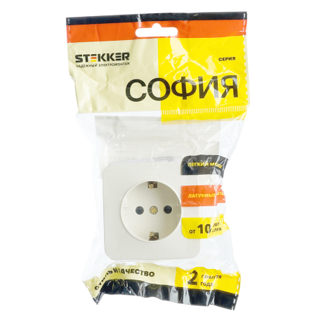 Розетка 1-местная с/з открытой установки, STEKKER, 250В, 16А, IP20, серия София, слоновая кость, MST16-11-04 49493