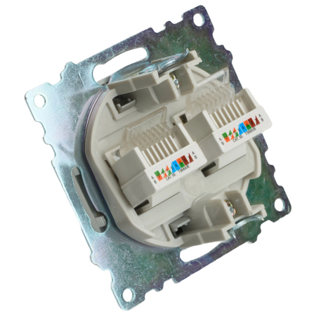 Розетка компьютерная 2-местная RJ-45 (механизм) STEKKER GLS00-7109-03 , серия Катрин, серебро 50005