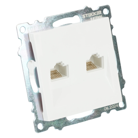 Розетка компьютерная 2-местная RJ-45 (механизм) STEKKER GLS00-7109-01 , серия Катрин, белый 50003