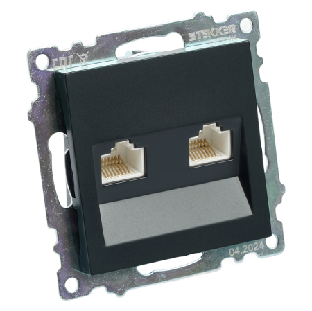Розетка компьютерная 2-местная RJ-45 (механизм) ,STEKKER ,GLS00-7109-05, серия Катрин, черный 50007