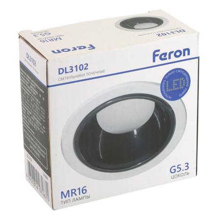 Светильник встраиваемый Feron DL3102 потолочный MR16 G5.3 белый + черный хром 51399