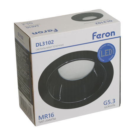 Светильник встраиваемый Feron DL3102 потолочный MR16 G5.3  черный + черный хром 51402