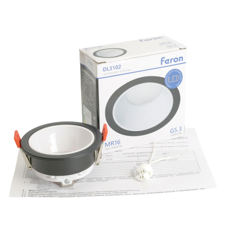 Светильник встраиваемый Feron DL3102 потолочный MR16 G5.3  черный + белый 51401