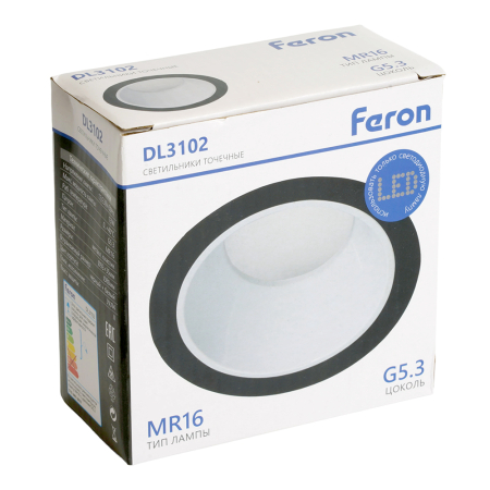 Светильник встраиваемый Feron DL3102 потолочный MR16 G5.3  черный + белый 51401
