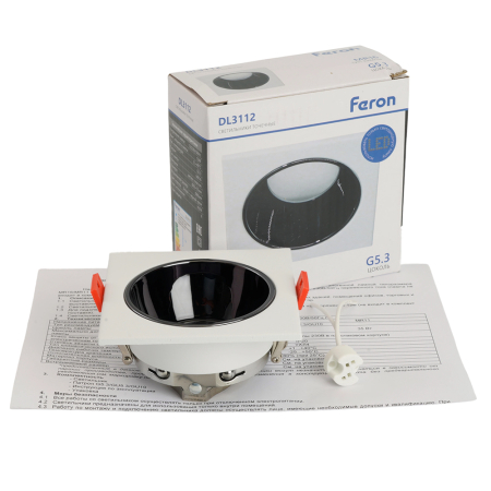 Светильник встраиваемый Feron DL3112 потолочный MR16 G5.3 белый + черный хром 51405