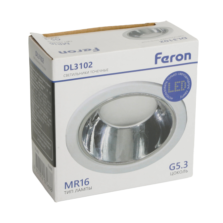 Светильник встраиваемый Feron DL3102 потолочный MR16 G5.3 белый + хром 51400