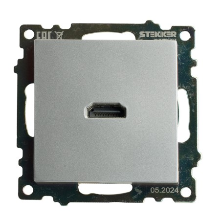 Розетка HDMI 2.1, Type A (механизм), STEKKER GLS00-7118-03, серия Катрин, серебро 50061