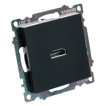 Розетка HDMI 2.1, Type A  (механизм), STEKKER GLS00-7118-05, серия Катрин, черный 50062