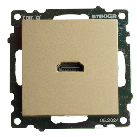 Розетка HDMI 2.1, Type A (механизм), STEKKER, GLS00-7118-08, серия Катрин, золото 50060