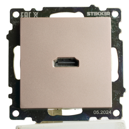 Розетка HDMI 2.1, Type A  (механизм), STEKKER GLS00-7118-02, серия Катрин, шампань 50063