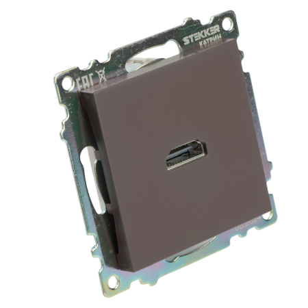 Розетка HDMI 2.1, Type A (механизм), STEKKER GLS00-7118-04, серия Катрин, шоколад 50064