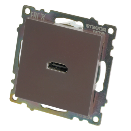 Розетка HDMI 2.1, Type A (механизм), STEKKER GLS00-7118-04, серия Катрин, шоколад 50064