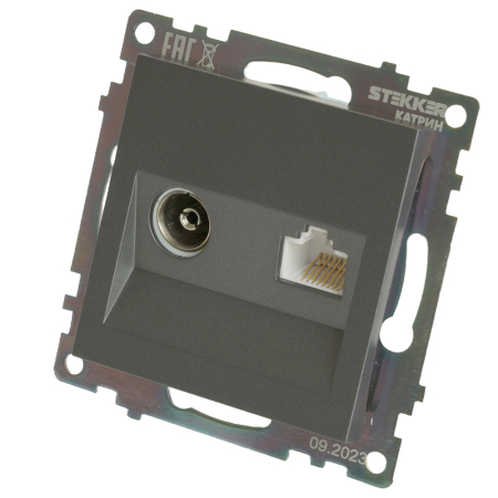 Розетка TV + компьютерная RJ-45 (механизм), серия Катрин, графит, GLS00-7106-06 49417