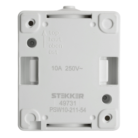 Выключатель 1-клавишный STEKKER, PSW10-211-54, открытой установки, 250В, 10А, IP54, белый/серый 49731