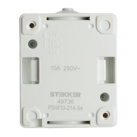 Выключатель 1-клавишный STEKKER, PSW10-214-54, открытой установки, 250В, 10А, IP54, белый/серый 49736