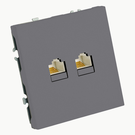 Розетка компьютерная 2-местная RJ-45 (механизм), STEKKER, серия Эмили, RST00-5111-10, платиново-серый, soft touch 49952