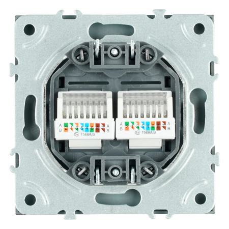 Розетка компьютерная 2-местная RJ-45 (механизм), STEKKER, серия Эмили, RST00-5111-10, платиново-серый, soft touch 49952
