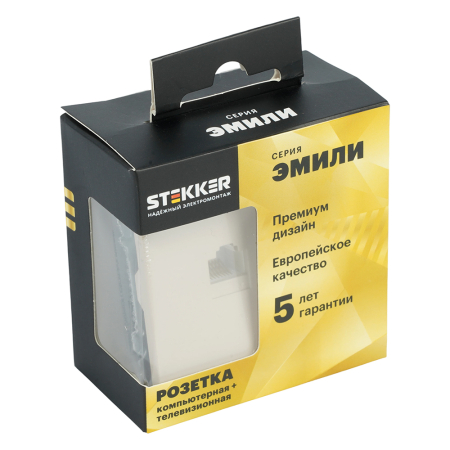 Розетка TV + компьютерная RJ-45 (механизм), STEKKER, серия Эмили, RST00-5106-08, кашемир, soft touch 49898