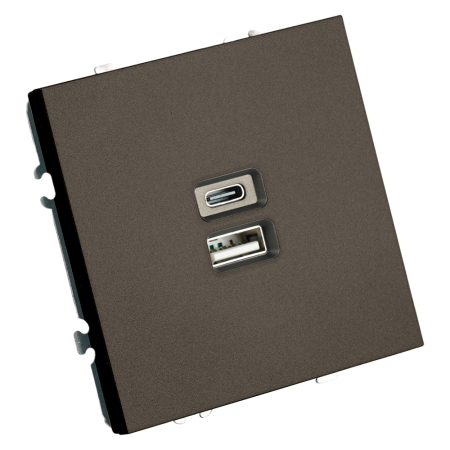 Розетка 2-местная USB + Type C (механизм), STEKKER, 250В, 20W, серия Эмили, RST10-5115-09, антрацит, soft touch 49931