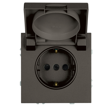 Розетка 1-местная с крышкой с защ. штор, STEKKER, с/з, IP42, 250В, 16А, серия Эмили, RST16-5112-09, антрацит, soft touch 49933