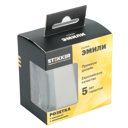 Розетка 1-местная с крышкой с защ. штор, STEKKER, с/з, IP42, 250В, 16А, серия Эмили, RST16-5112-09, антрацит, soft touch 49933