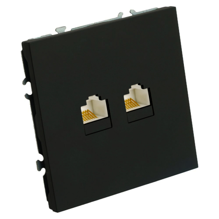 Розетка компьютерная 2-местная RJ-45 (механизм), STEKKER, серия Эмили, RST00-5111-05, черный уголь, soft touch 49848