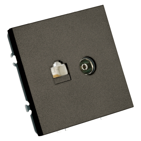 Розетка TV + компьютерная RJ-45 (механизм), STEKKER, серия Эмили, RST00-5106-09, антрацит, soft touch 49924