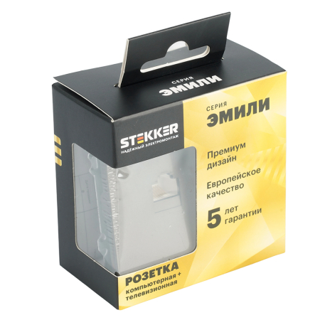 Розетка TV + компьютерная RJ-45 (механизм), STEKKER, серия Эмили, RST00-5106-09, антрацит, soft touch 49924